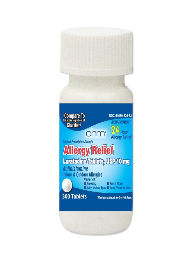 Ohm 24 Hour Loratadine Allergy Relief Tablets, 10mg - 300 Count | Non-Drowsy Allergy Pills, Medicine Original Prescription Strenght - Image 1